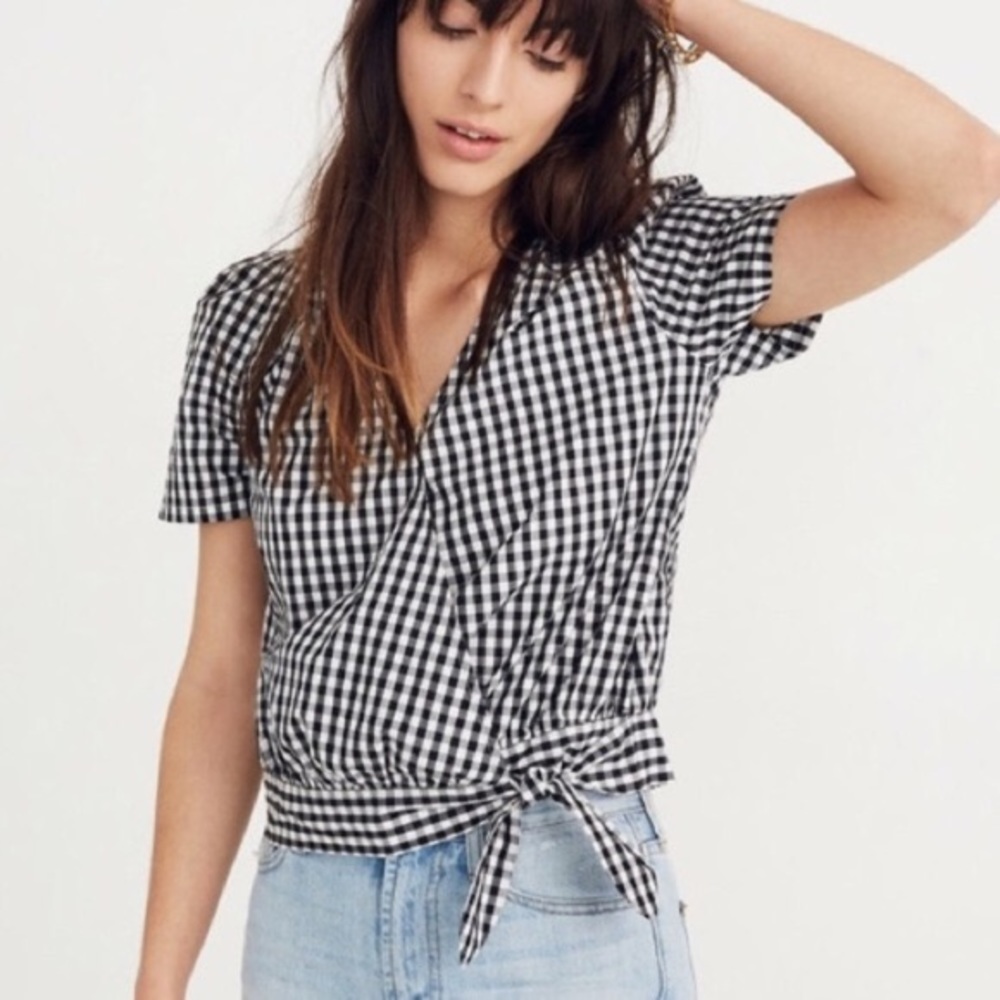 Madewell gingham side tie wrap top